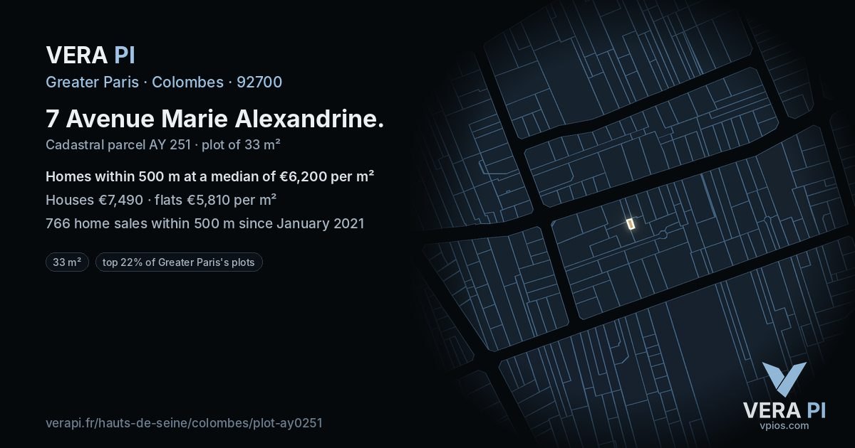 7 Avenue Marie Alexandrine, Colombes at night – the plot lit, the parcels around coloured by the prices near them