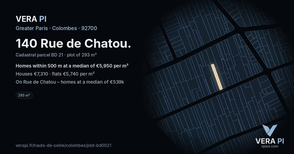 140 Rue de Chatou, Colombes at night – the plot lit, the parcels around coloured by the prices near them