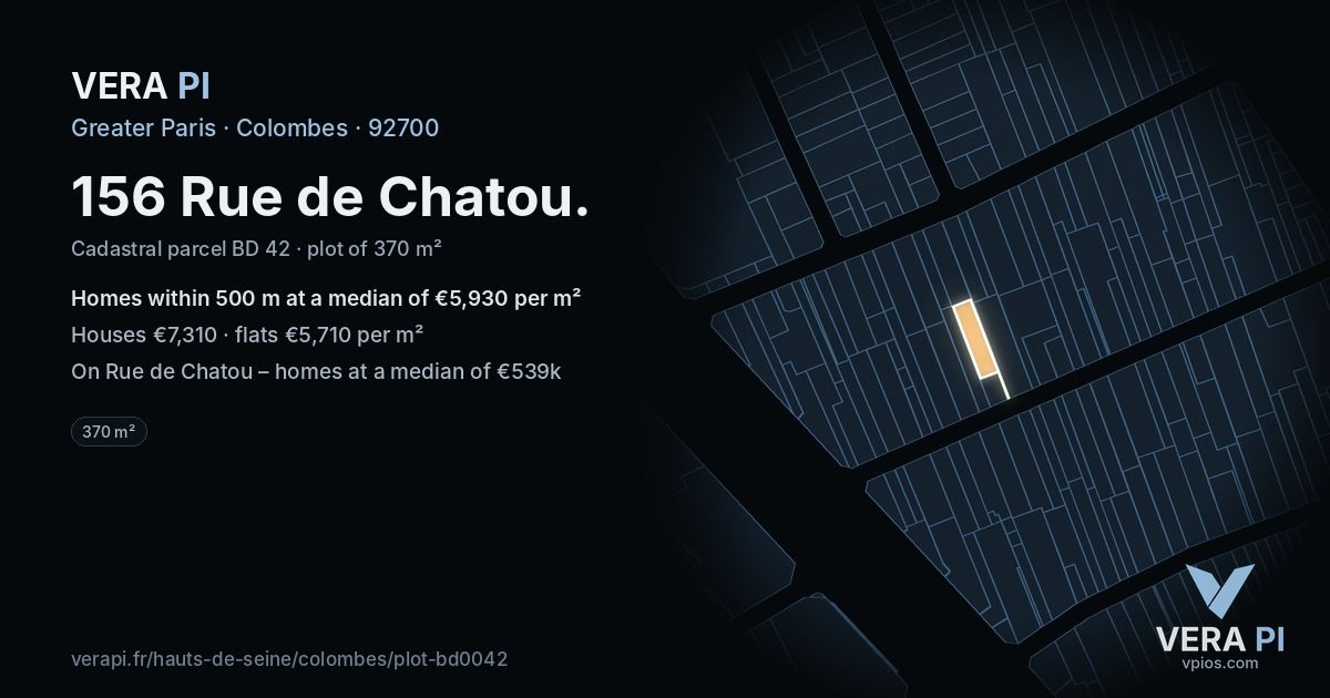 156 Rue de Chatou, Colombes at night – the plot lit, the parcels around coloured by the prices near them