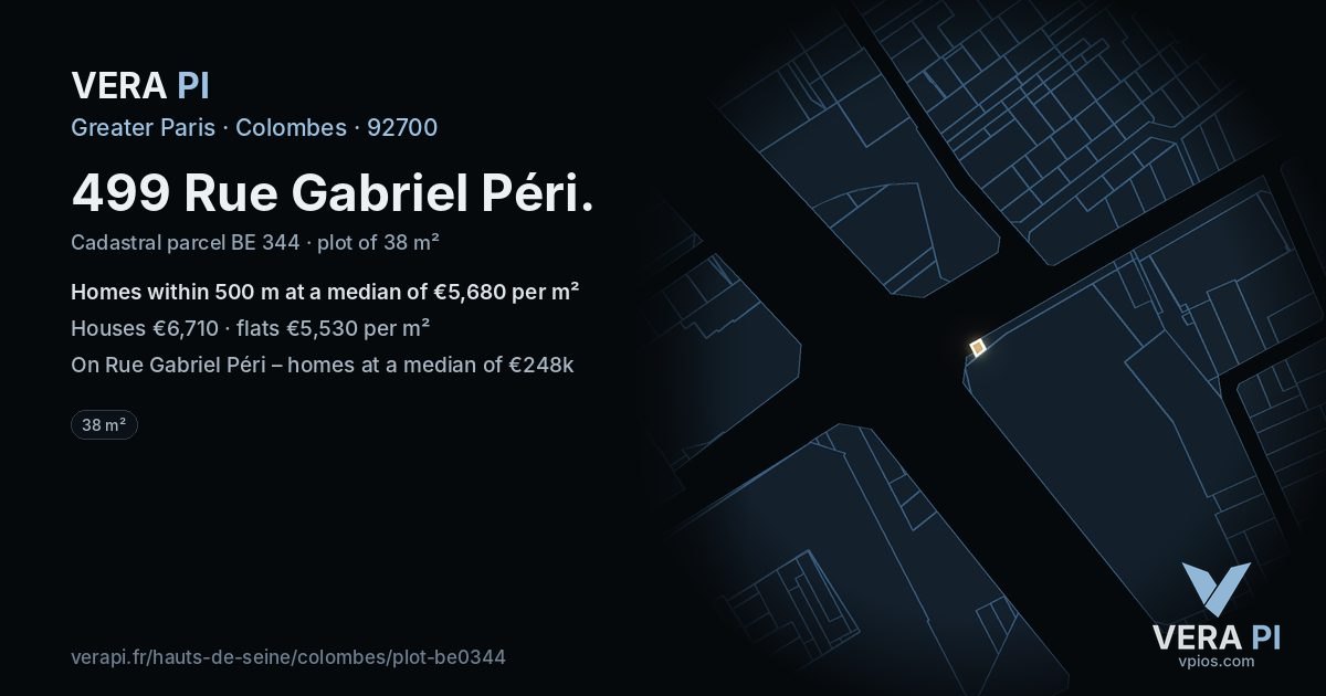 499 Rue Gabriel Péri, Colombes at night – the plot lit, the parcels around coloured by the prices near them