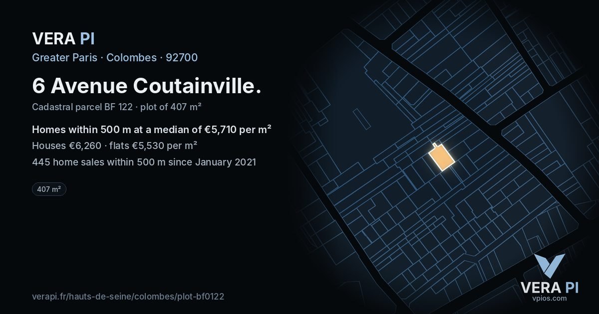 6 Avenue Coutainville, Colombes at night – the plot lit, the parcels around coloured by the prices near them