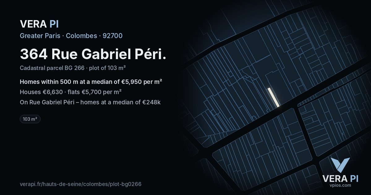 364 Rue Gabriel Péri, Colombes at night – the plot lit, the parcels around coloured by the prices near them