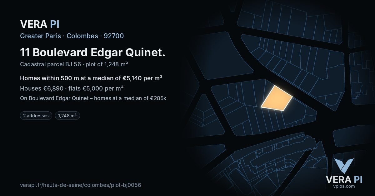 11 Boulevard Edgar Quinet, Colombes at night – the plot lit, the parcels around coloured by the prices near them