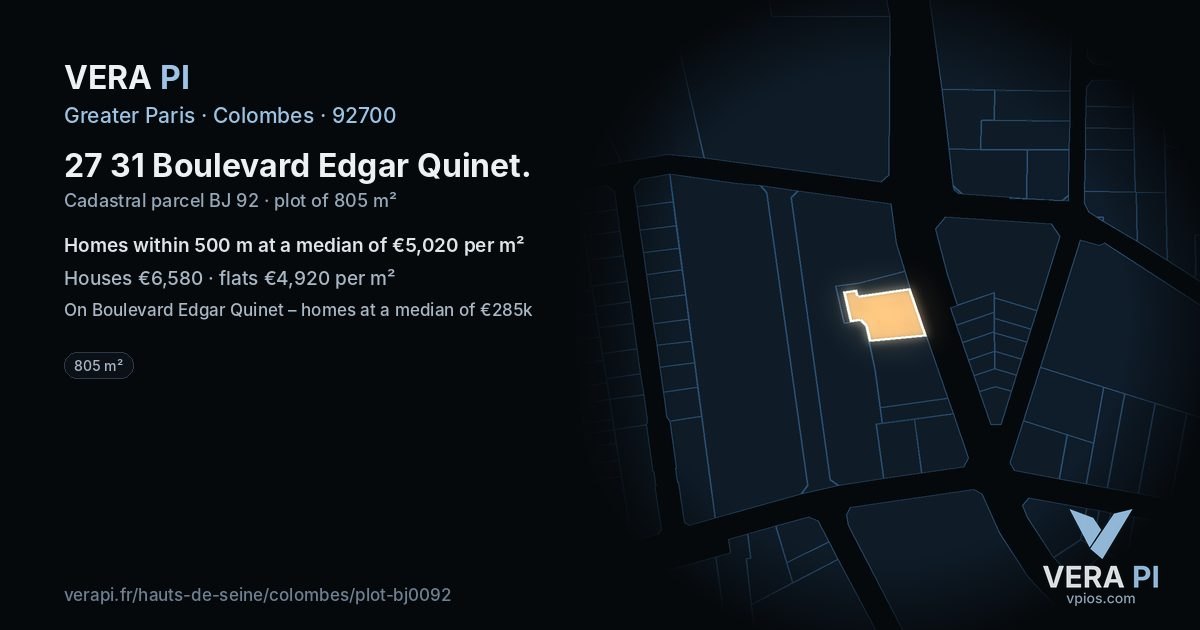 27 31 Boulevard Edgar Quinet, Colombes at night – the plot lit, the parcels around coloured by the prices near them
