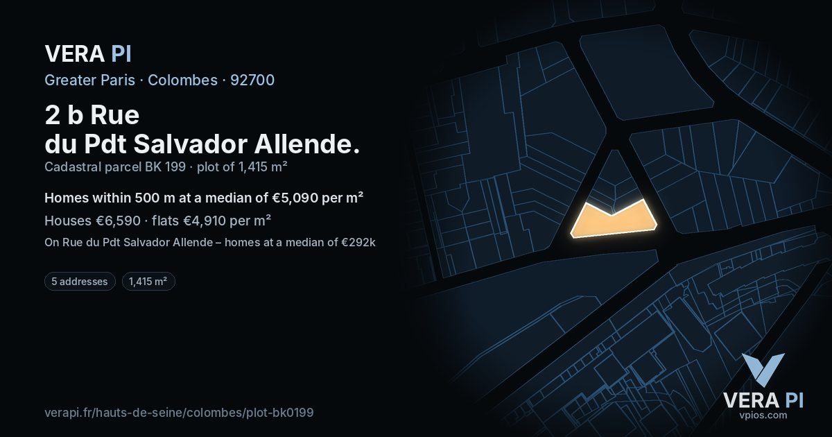 2 b Rue du Pdt Salvador Allende, Colombes at night – the plot lit, the parcels around coloured by the prices near them