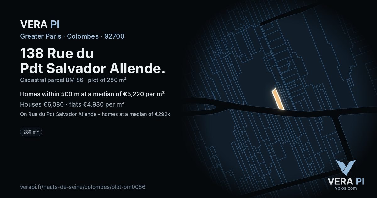 138 Rue du Pdt Salvador Allende, Colombes at night – the plot lit, the parcels around coloured by the prices near them