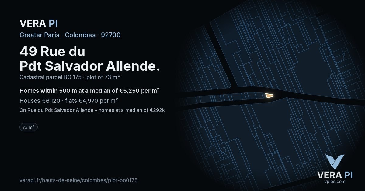 49 Rue du Pdt Salvador Allende, Colombes at night – the plot lit, the parcels around coloured by the prices near them