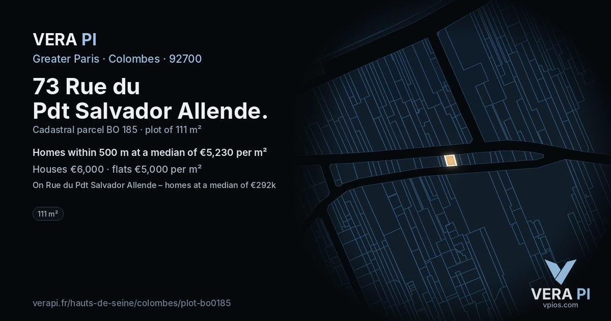 73 Rue du Pdt Salvador Allende, Colombes at night – the plot lit, the parcels around coloured by the prices near them
