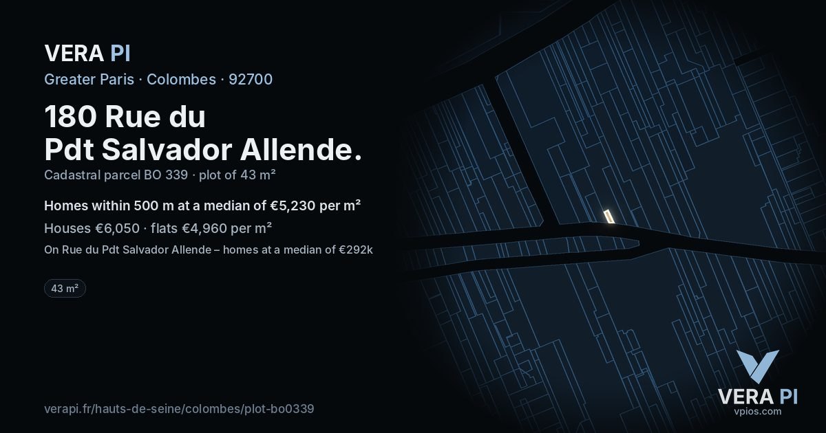 180 Rue du Pdt Salvador Allende, Colombes at night – the plot lit, the parcels around coloured by the prices near them