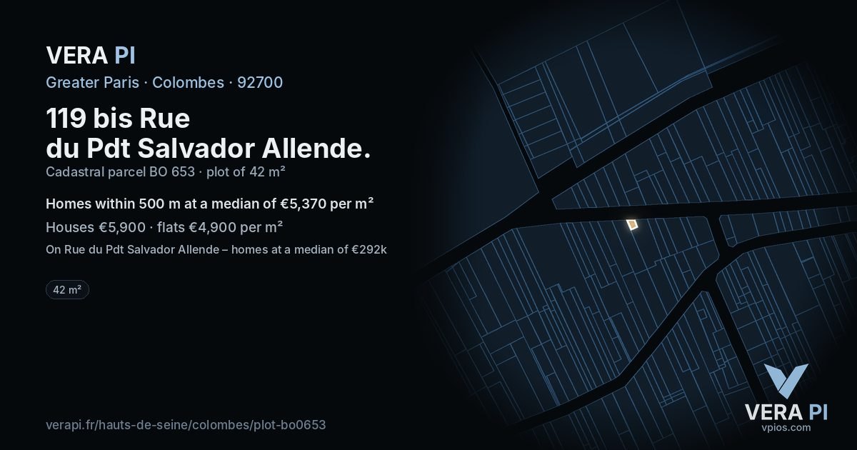 119 bis Rue du Pdt Salvador Allende, Colombes at night – the plot lit, the parcels around coloured by the prices near them