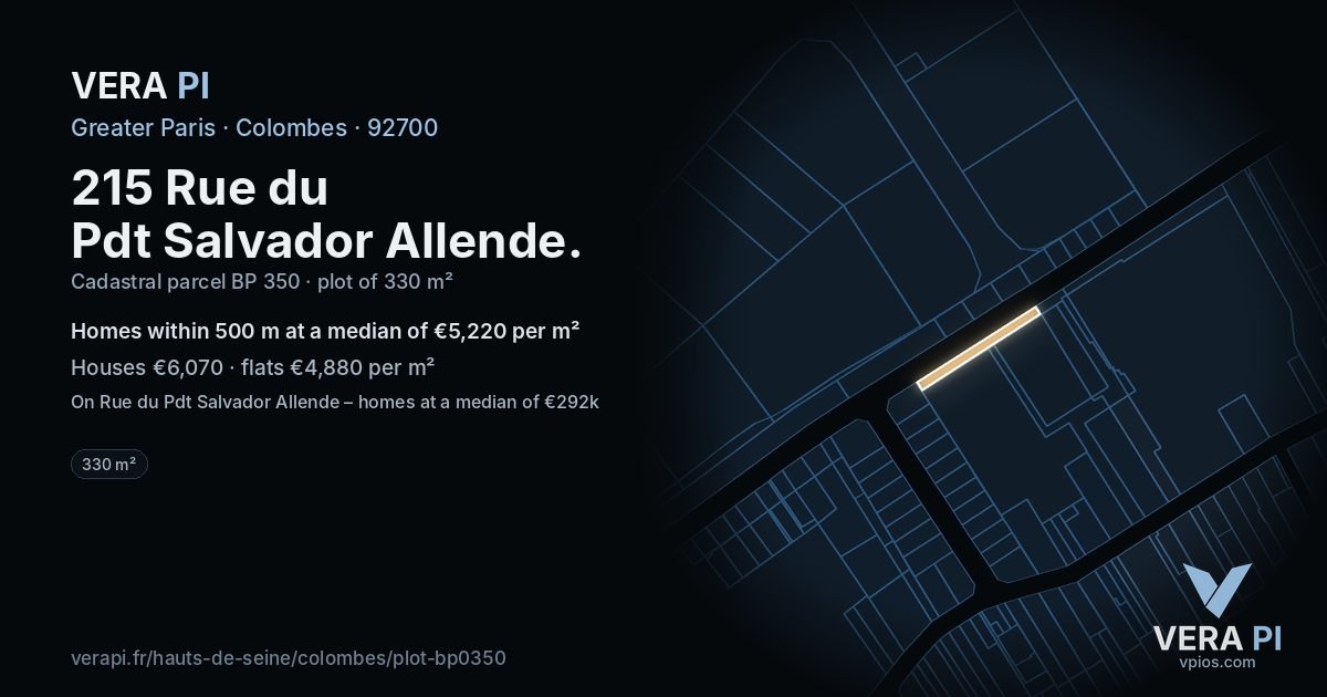 215 Rue du Pdt Salvador Allende, Colombes at night – the plot lit, the parcels around coloured by the prices near them