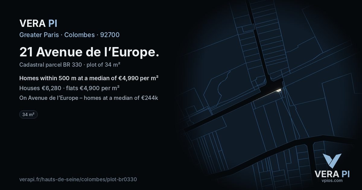 21 Avenue de l’Europe, Colombes at night – the plot lit, the parcels around coloured by the prices near them