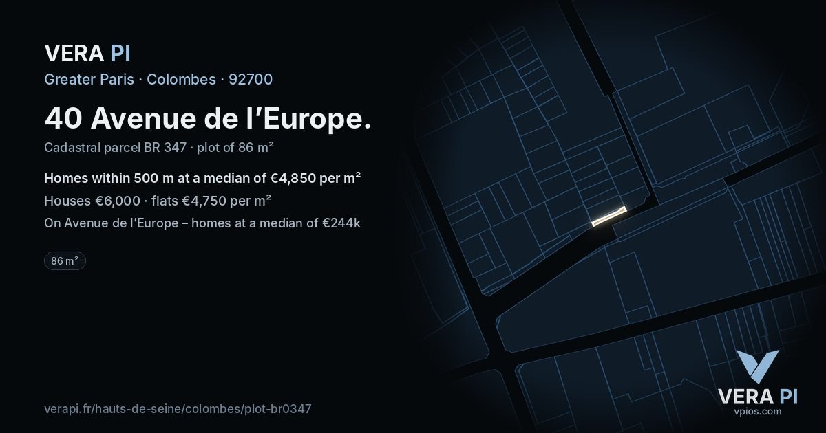 40 Avenue de l’Europe, Colombes at night – the plot lit, the parcels around coloured by the prices near them