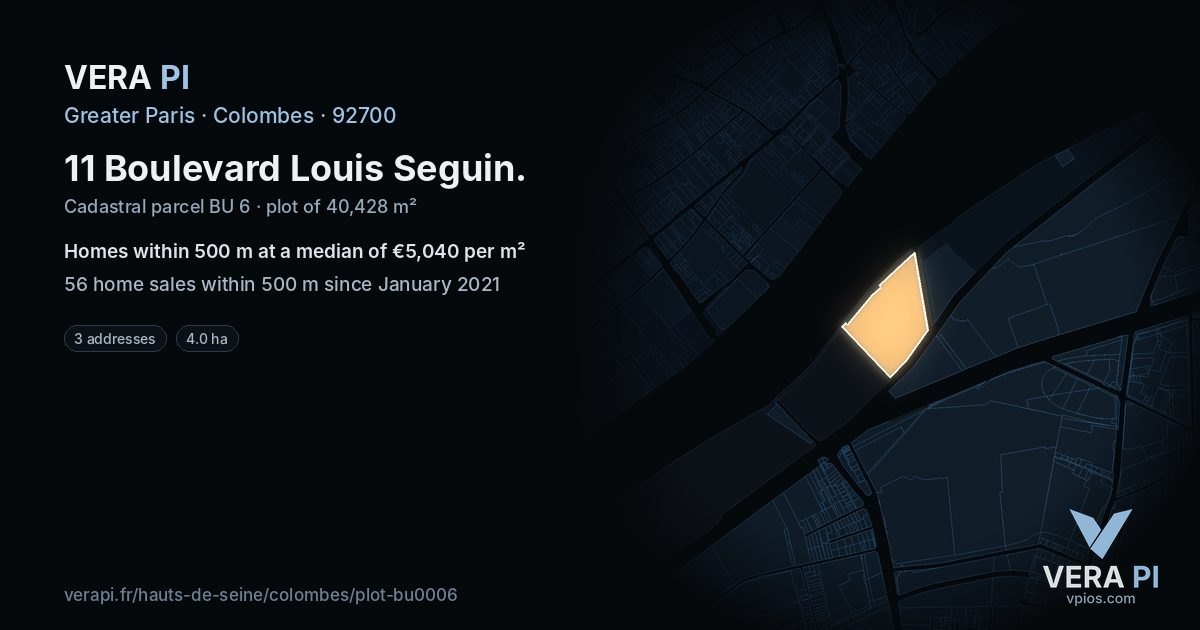 11 Boulevard Louis Seguin, Colombes at night – the plot lit, the parcels around coloured by the prices near them