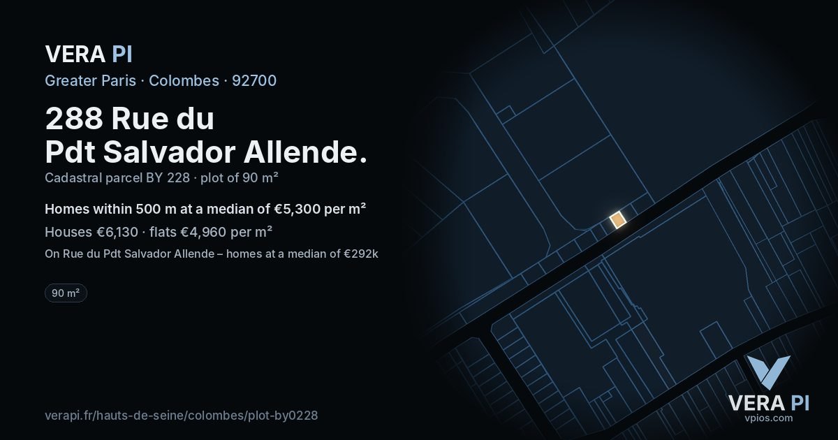288 Rue du Pdt Salvador Allende, Colombes at night – the plot lit, the parcels around coloured by the prices near them
