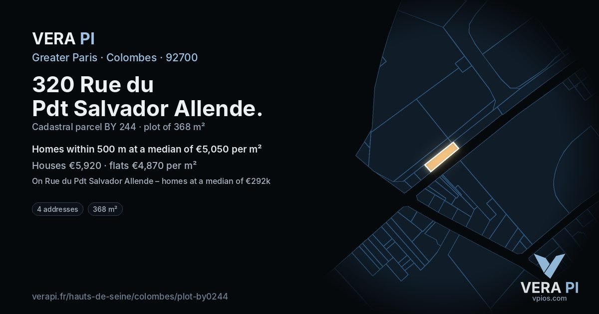 320 Rue du Pdt Salvador Allende, Colombes at night – the plot lit, the parcels around coloured by the prices near them