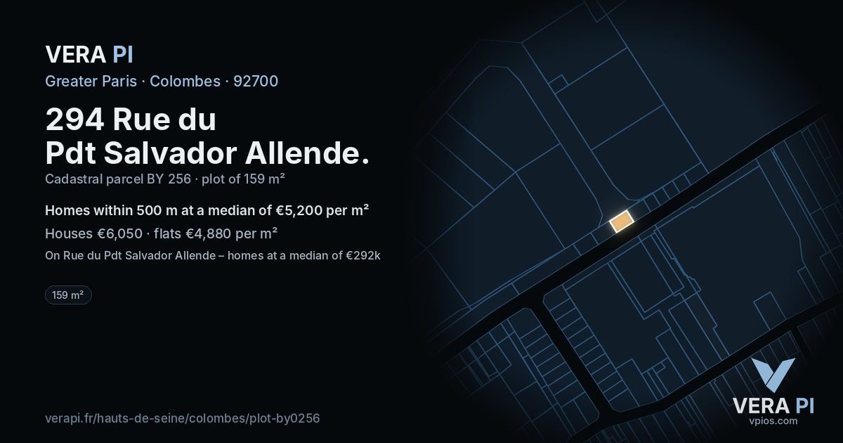 294 Rue du Pdt Salvador Allende, Colombes at night – the plot lit, the parcels around coloured by the prices near them