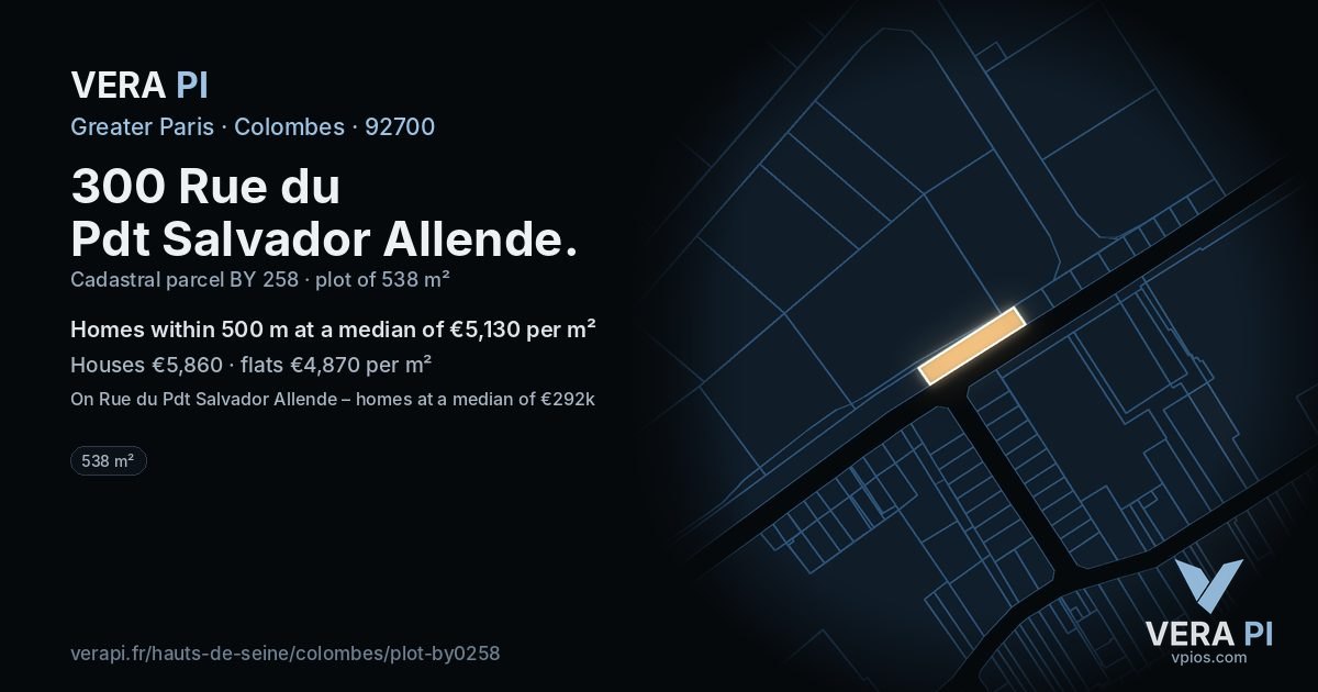 300 Rue du Pdt Salvador Allende, Colombes at night – the plot lit, the parcels around coloured by the prices near them