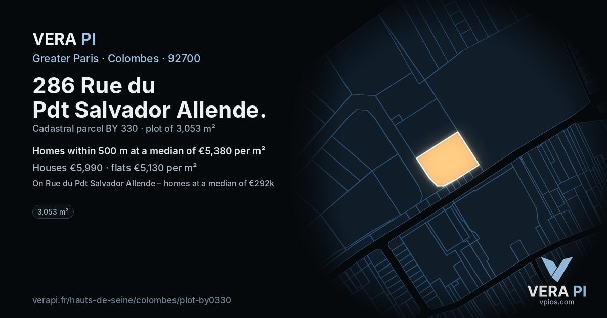 286 Rue du Pdt Salvador Allende, Colombes at night – the plot lit, the parcels around coloured by the prices near them