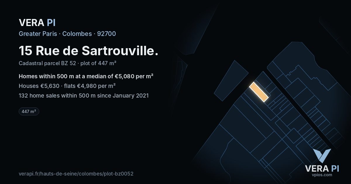 15 Rue de Sartrouville, Colombes at night – the plot lit, the parcels around coloured by the prices near them