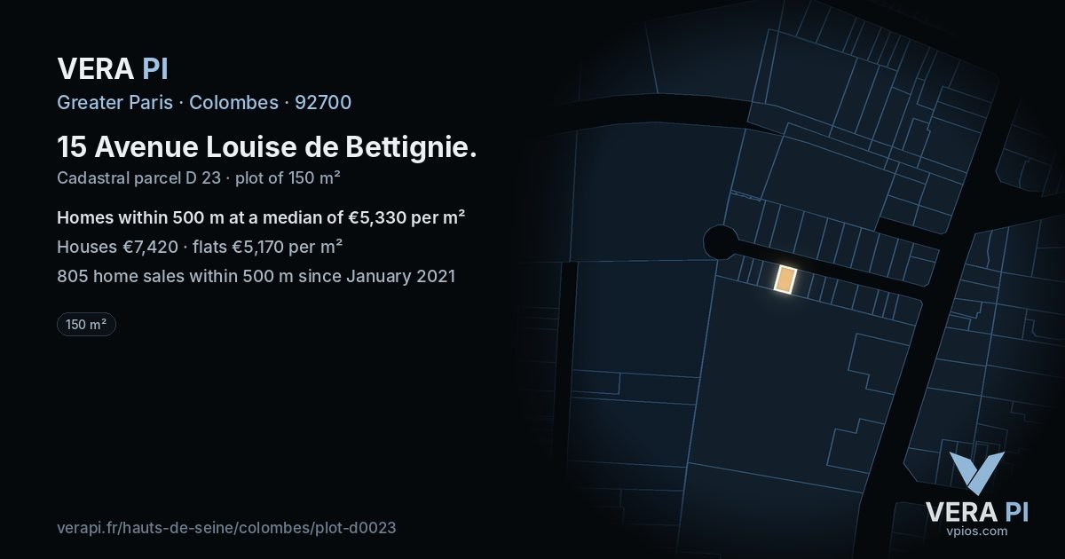 15 Avenue Louise de Bettignie, Colombes at night – the plot lit, the parcels around coloured by the prices near them