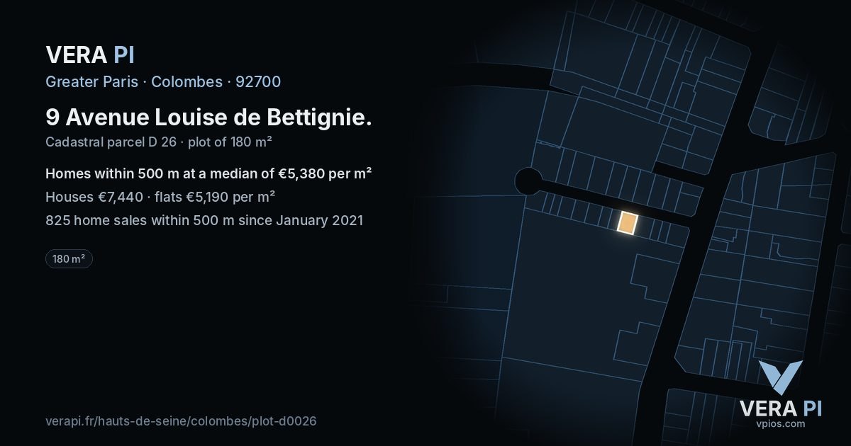 9 Avenue Louise de Bettignie, Colombes at night – the plot lit, the parcels around coloured by the prices near them