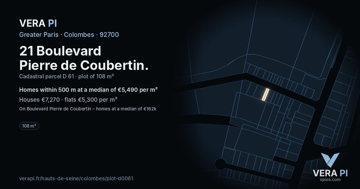 21 Boulevard Pierre de Coubertin, Colombes at night – the plot lit, the parcels around coloured by the prices near them