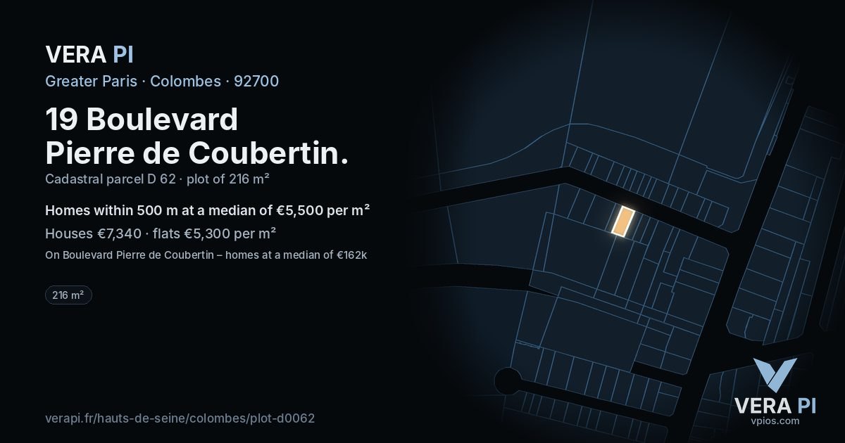 19 Boulevard Pierre de Coubertin, Colombes at night – the plot lit, the parcels around coloured by the prices near them