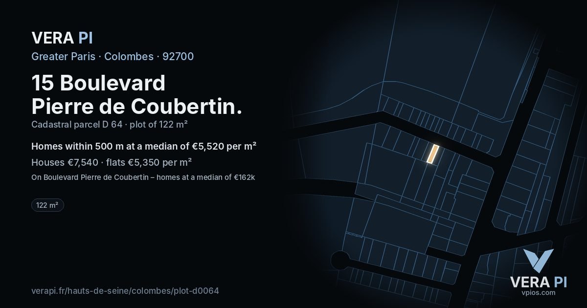 15 Boulevard Pierre de Coubertin, Colombes at night – the plot lit, the parcels around coloured by the prices near them