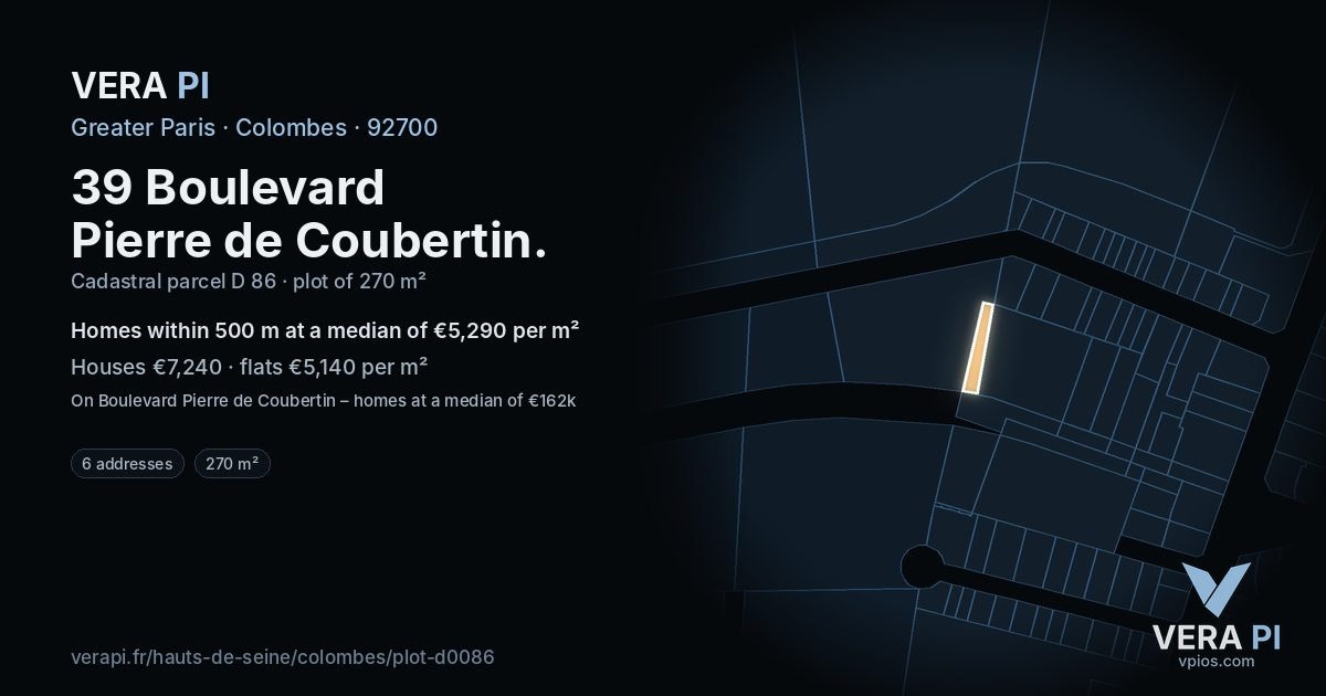 39 Boulevard Pierre de Coubertin, Colombes at night – the plot lit, the parcels around coloured by the prices near them