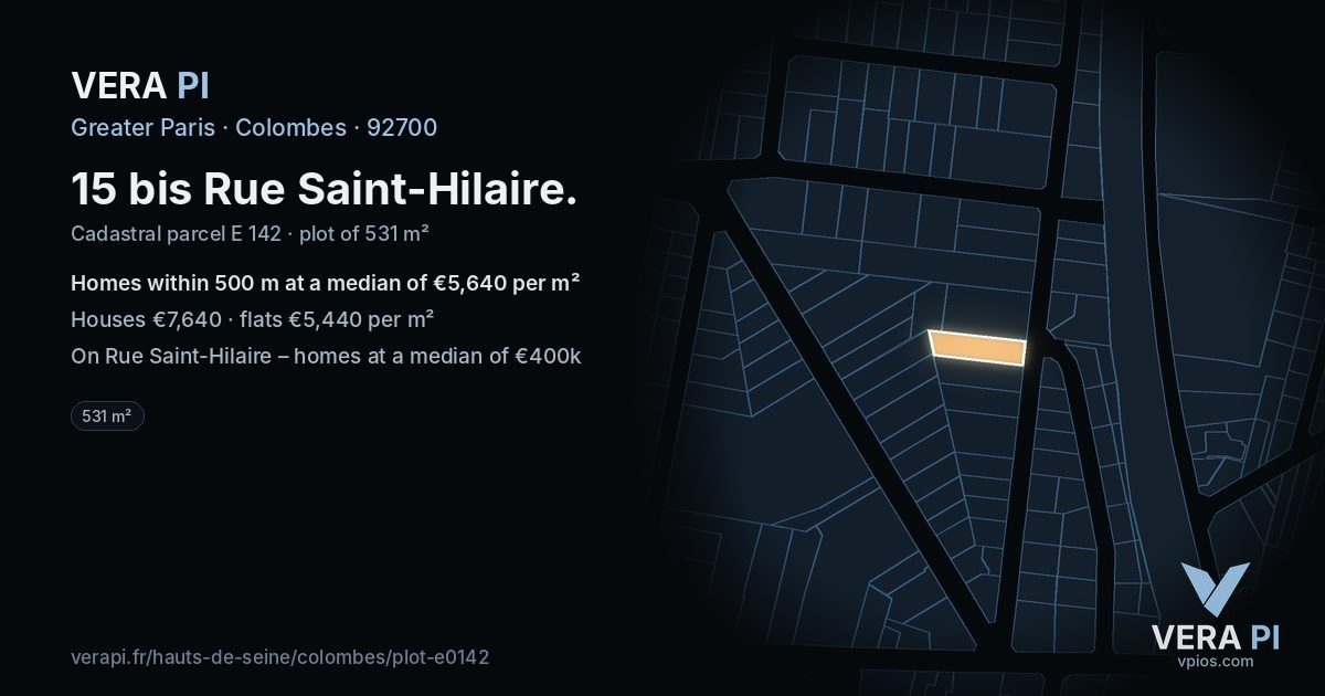15 bis Rue Saint-Hilaire, Colombes at night – the plot lit, the parcels around coloured by the prices near them