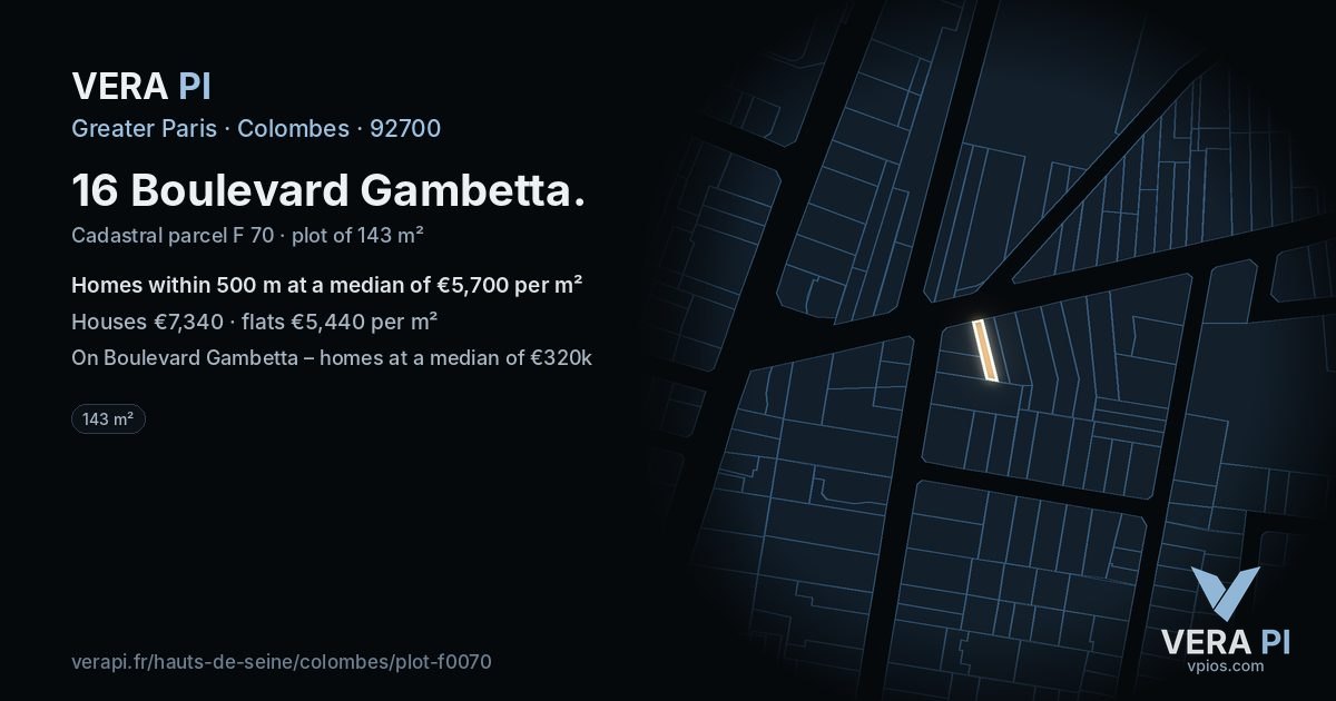 16 Boulevard Gambetta, Colombes at night – the plot lit, the parcels around coloured by the prices near them