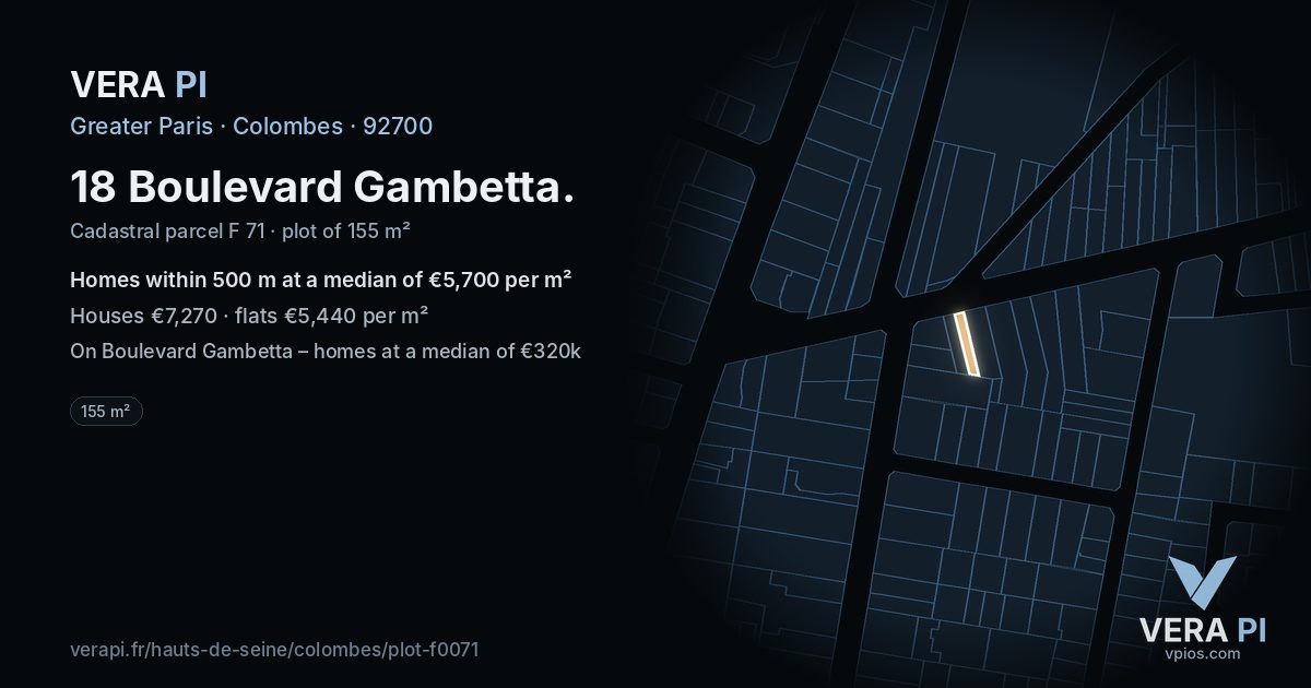 18 Boulevard Gambetta, Colombes at night – the plot lit, the parcels around coloured by the prices near them
