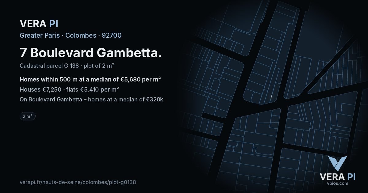 7 Boulevard Gambetta, Colombes at night – the plot lit, the parcels around coloured by the prices near them