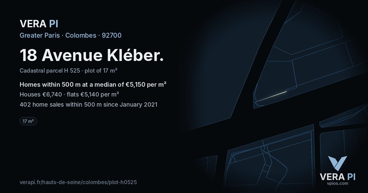 18 Avenue Kléber, Colombes at night – the plot lit, the parcels around coloured by the prices near them
