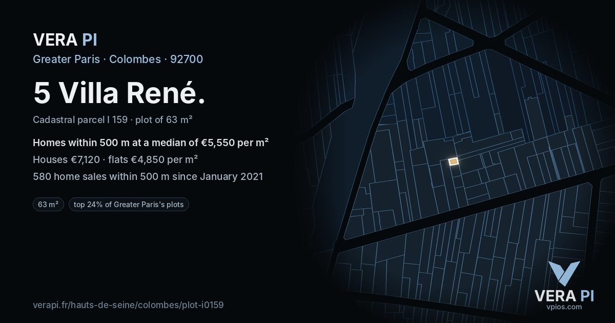 5 Villa René, Colombes at night – the plot lit, the parcels around coloured by the prices near them