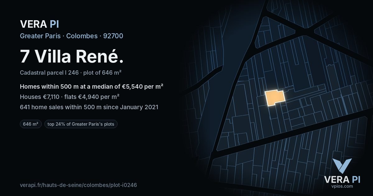 7 Villa René, Colombes at night – the plot lit, the parcels around coloured by the prices near them