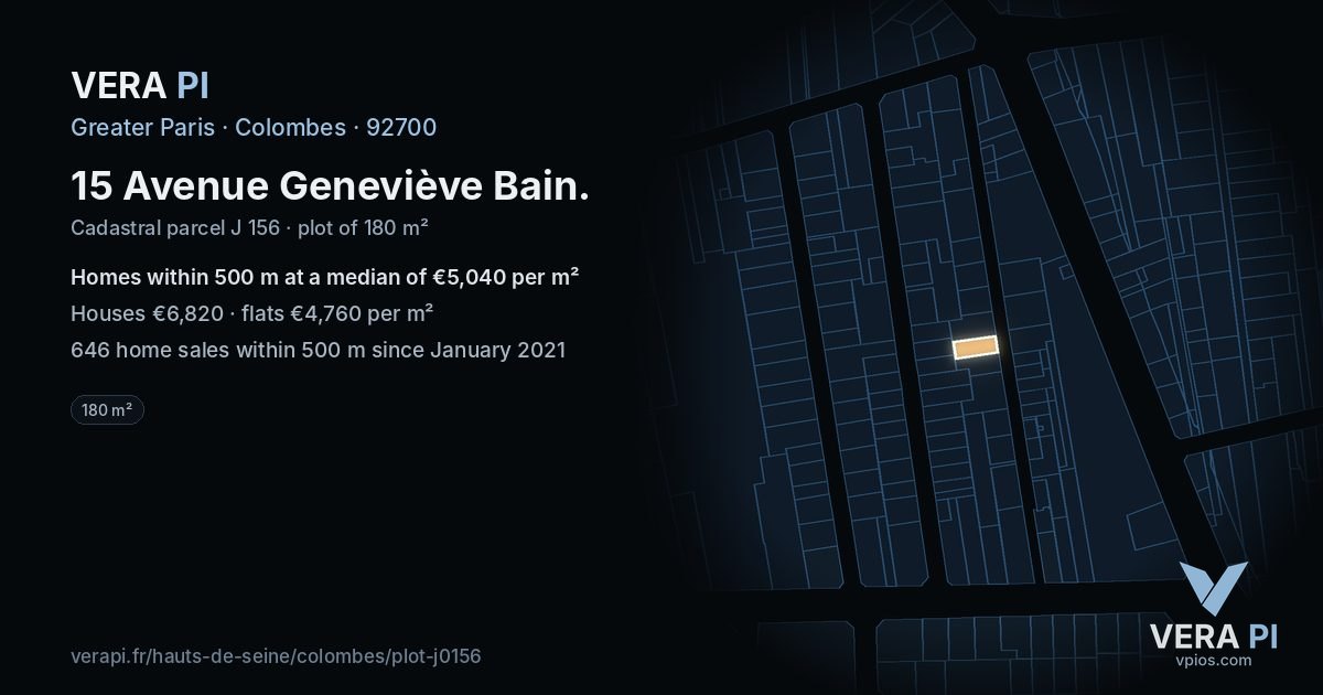 15 Avenue Geneviève Bain, Colombes at night – the plot lit, the parcels around coloured by the prices near them