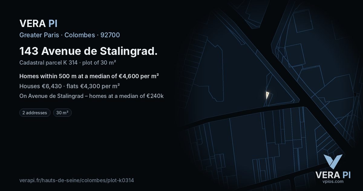 143 Avenue de Stalingrad, Colombes at night – the plot lit, the parcels around coloured by the prices near them