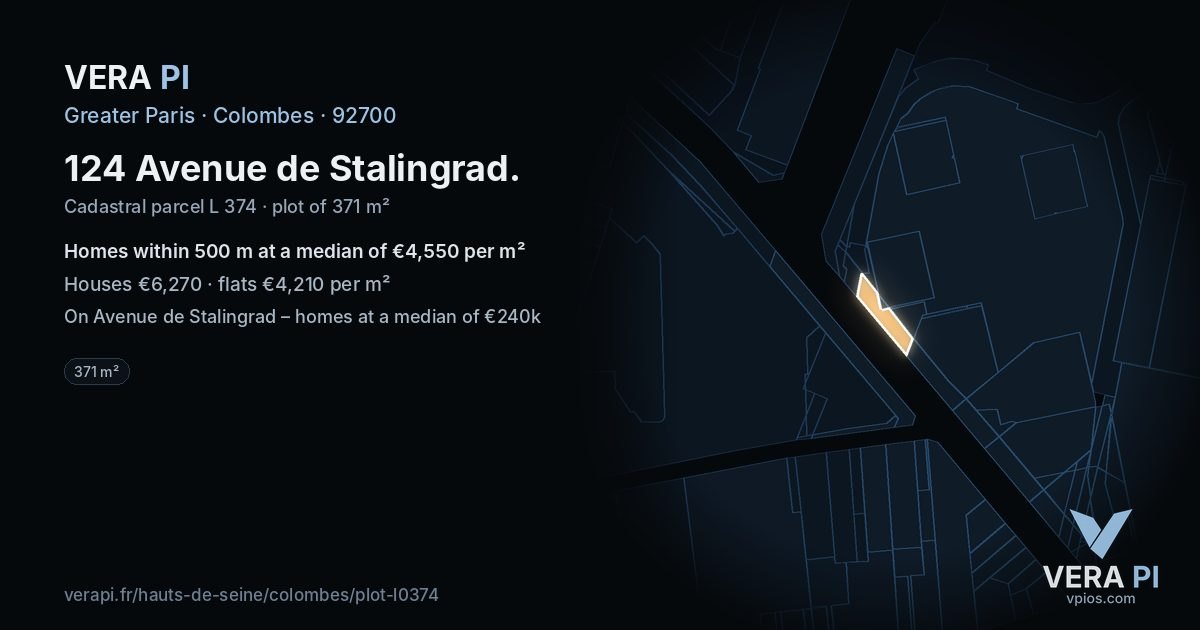 124 Avenue de Stalingrad, Colombes at night – the plot lit, the parcels around coloured by the prices near them