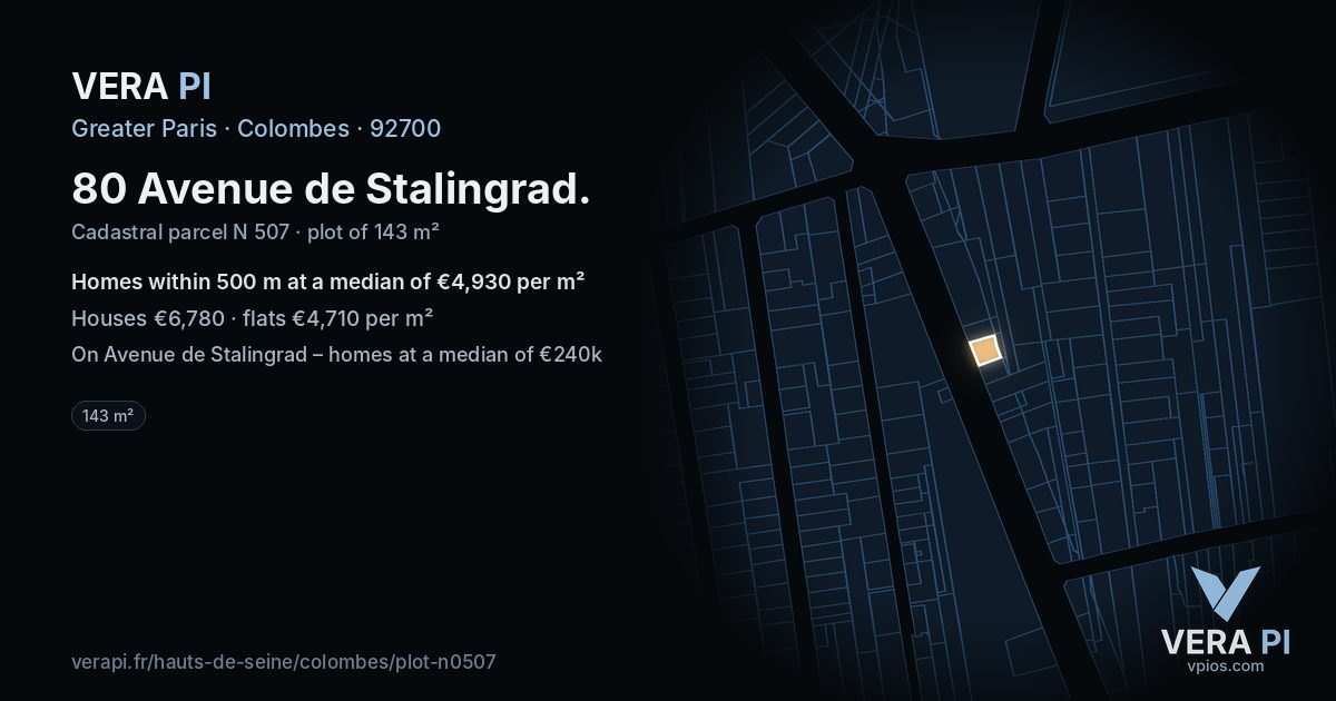 80 Avenue de Stalingrad, Colombes at night – the plot lit, the parcels around coloured by the prices near them