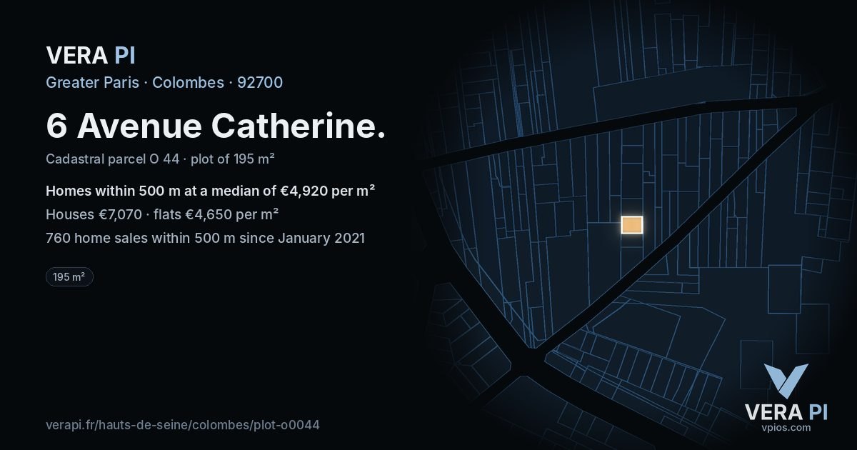 6 Avenue Catherine, Colombes at night – the plot lit, the parcels around coloured by the prices near them