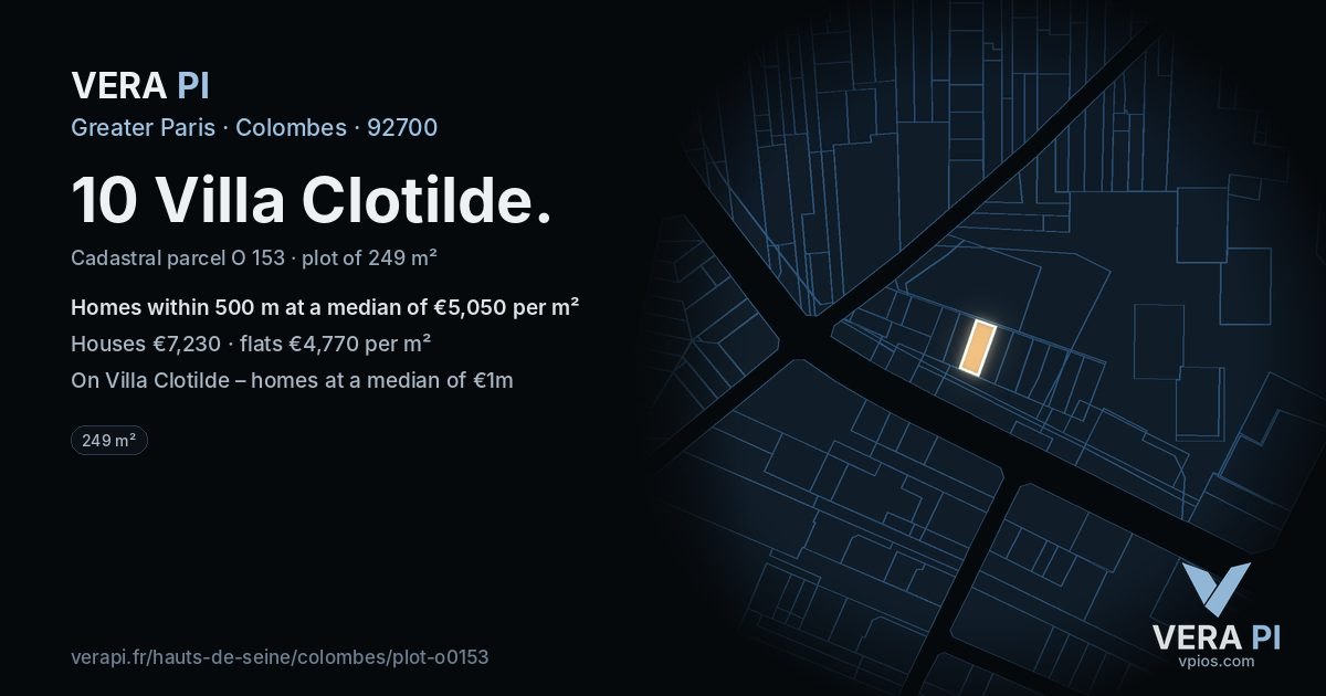 10 Villa Clotilde, Colombes at night – the plot lit, the parcels around coloured by the prices near them