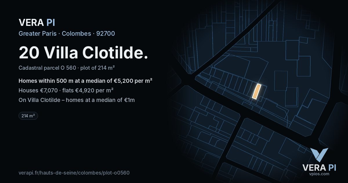 20 Villa Clotilde, Colombes at night – the plot lit, the parcels around coloured by the prices near them