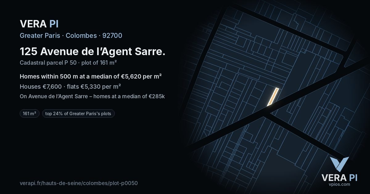125 Avenue de l’Agent Sarre, Colombes at night – the plot lit, the parcels around coloured by the prices near them