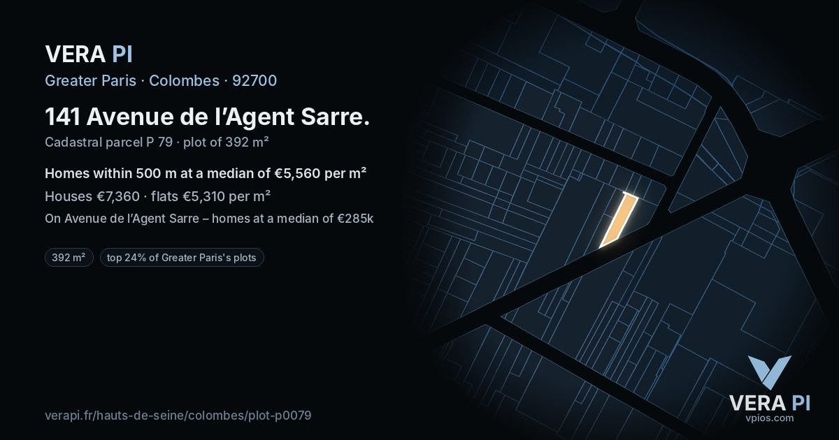141 Avenue de l’Agent Sarre, Colombes at night – the plot lit, the parcels around coloured by the prices near them