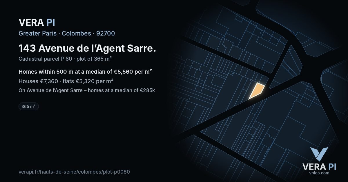 143 Avenue de l’Agent Sarre, Colombes at night – the plot lit, the parcels around coloured by the prices near them