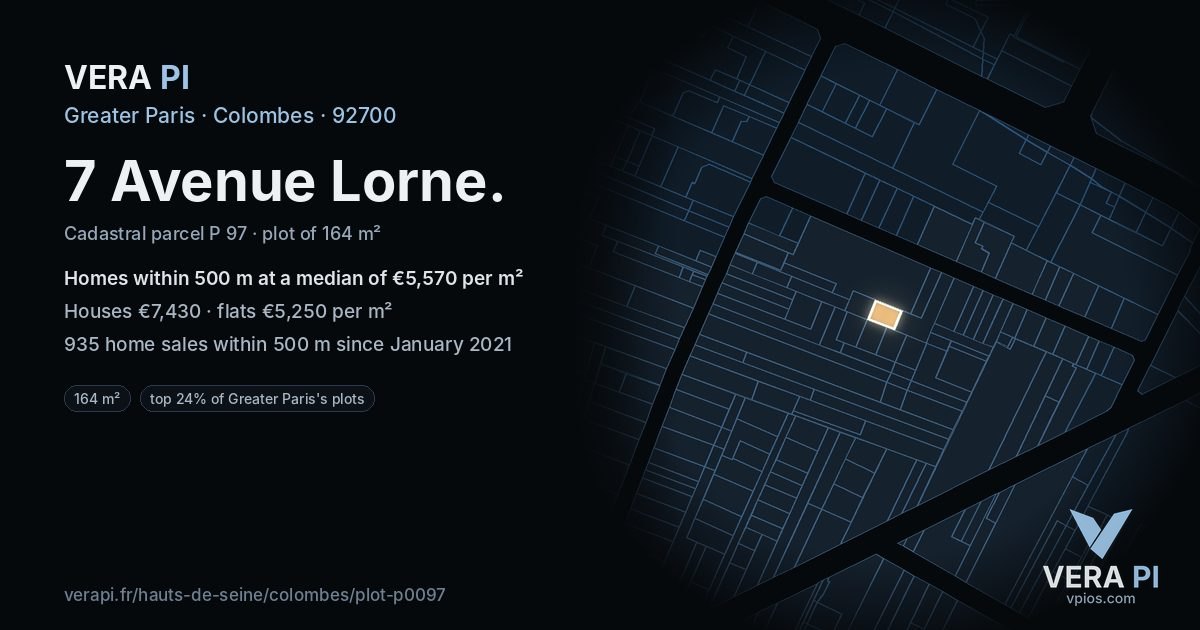 7 Avenue Lorne, Colombes at night – the plot lit, the parcels around coloured by the prices near them
