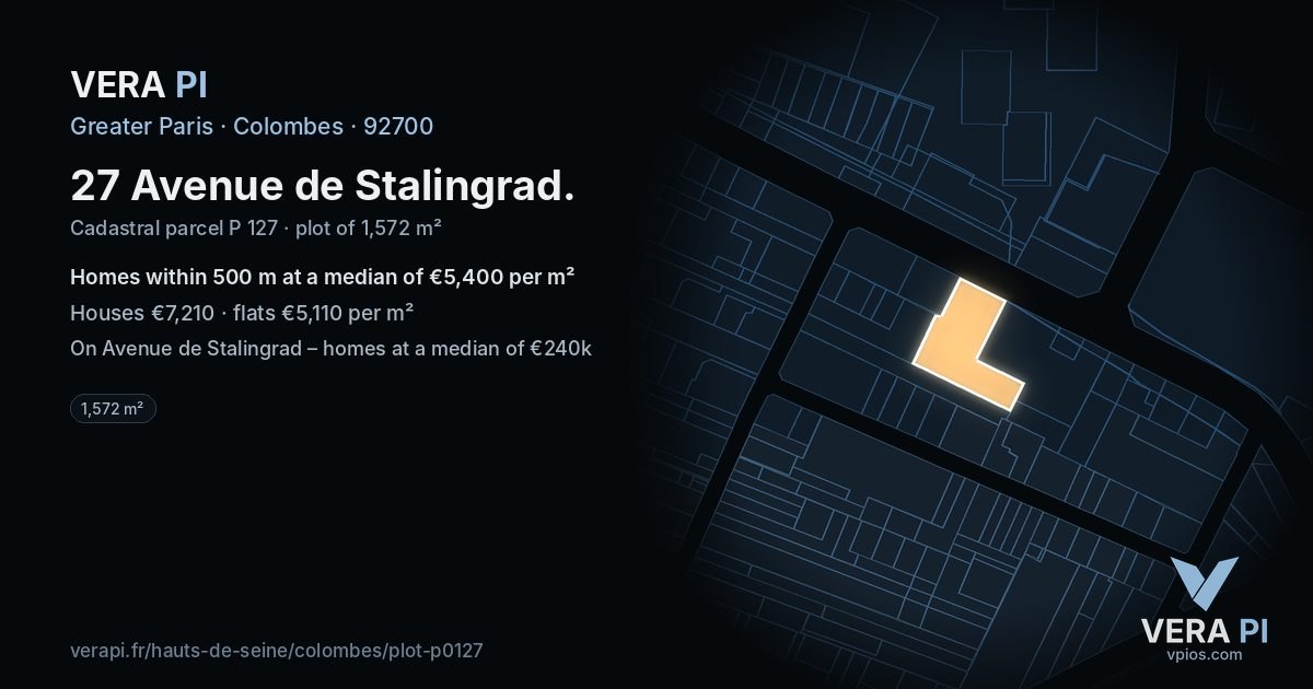 27 Avenue de Stalingrad, Colombes at night – the plot lit, the parcels around coloured by the prices near them