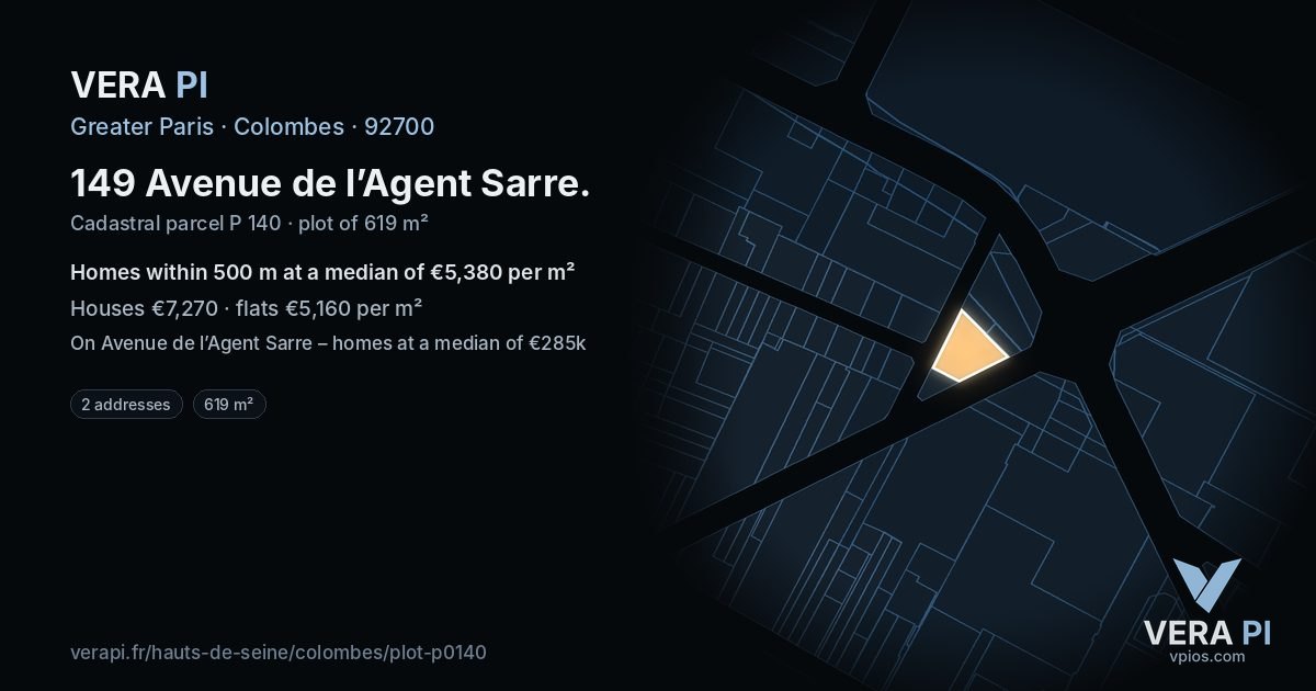 149 Avenue de l’Agent Sarre, Colombes at night – the plot lit, the parcels around coloured by the prices near them
